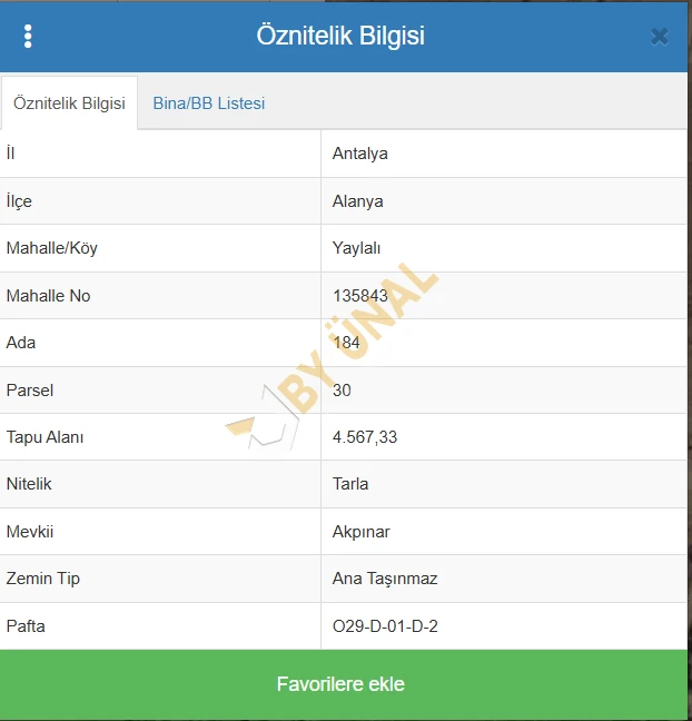 BY ÜNAL'DAN ALANYA YAYLALI'DA SATILIK 4567 M TARLA